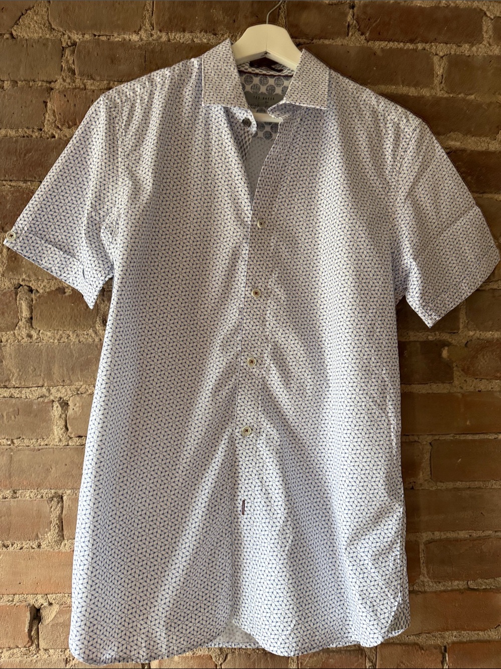 Ted Baker London Men's Short-Sleeve Button-Up Shirt - White with Navy Accent